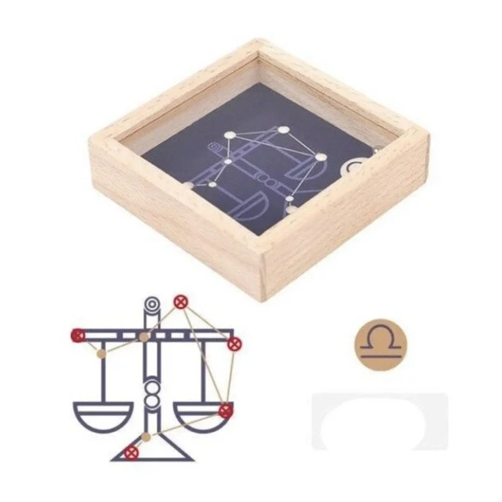 Lot of 12‎ Pieces - Mini Wooden Labyrinth Ball Game – Zodiac Style